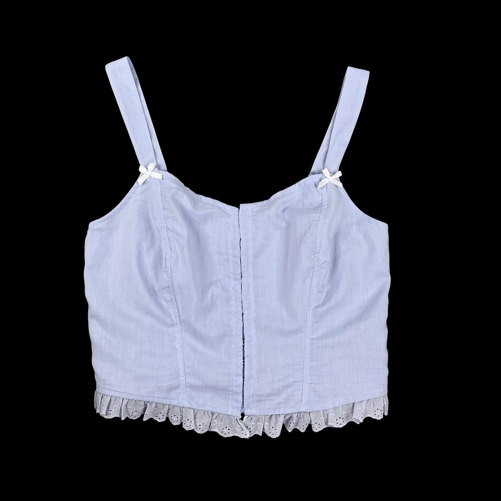 Kirious Los Angeles Top Women Medium Blue Crop Tank Eyelet Smocked Straps NWT